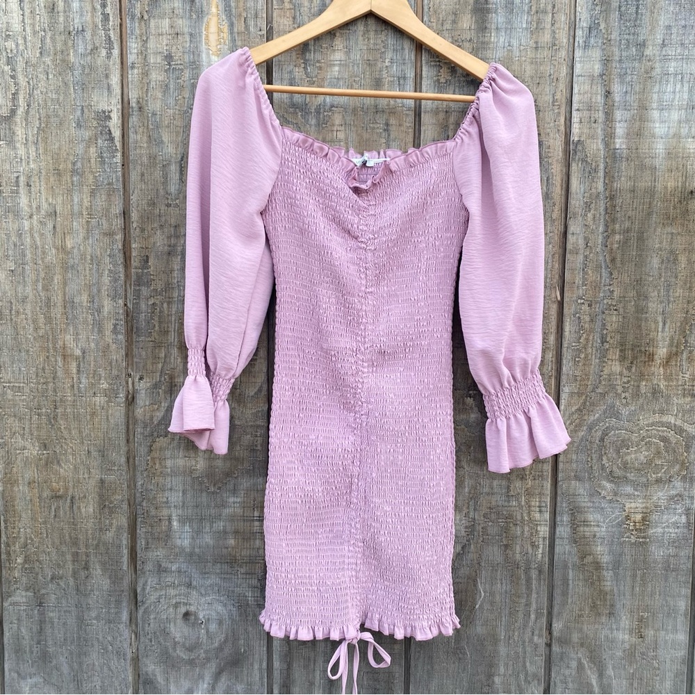 Love Tree Pink Full Smocked Body Long Sleeve Mini Dress Size S